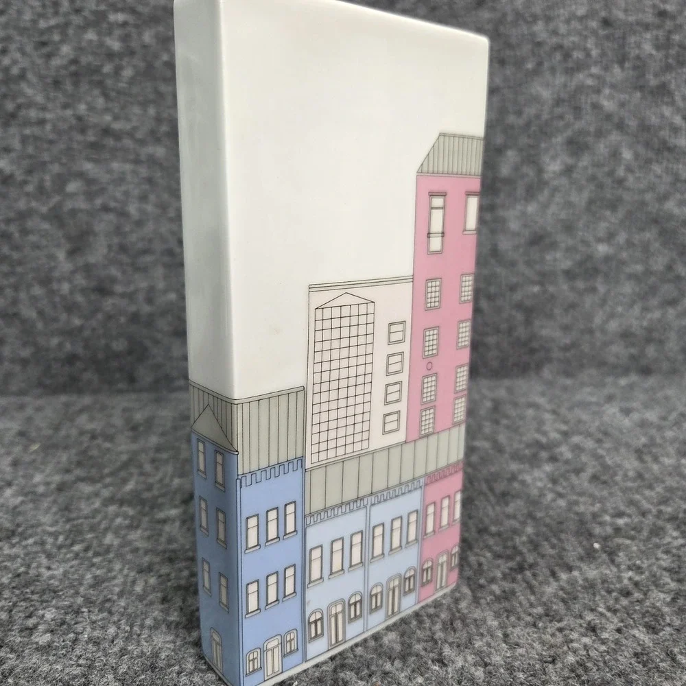 Vintage‎ 1980's Thomas Germany Geometric Skyline Houses Ceramic Rosenthal Vase